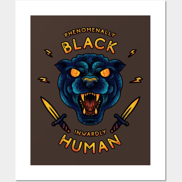 Phenomenally Black Inwardly Human | Black Panther Party | Black Owned BLM Black Lives Matter| Black Panthers |Tattoo Style Logo Wall Art by anycolordesigns